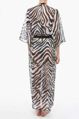 Animal Patterned V-Neck Swimsuit Cover-up