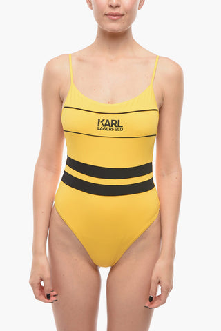 Two-Tone One-Piece Swimsuit With Printed Logo