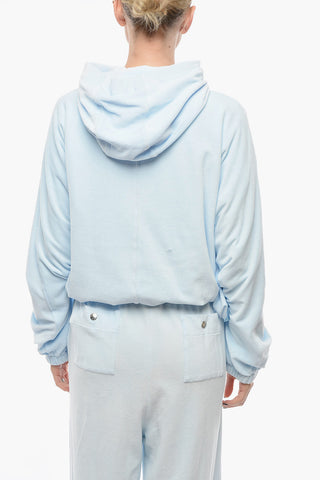 Velour Zip-up Hoodie with Logoed Drawstrings