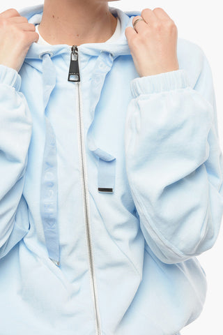 Velour Zip-up Hoodie with Logoed Drawstrings