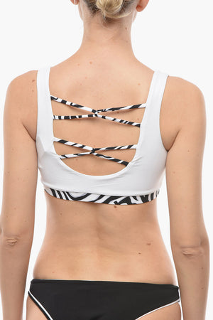 Plunge Bikini Top with Cut-Out Details and Animal-Print
