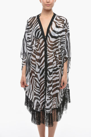 Animal Patterned Swimsuit Cover-up with Fringes