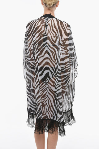 Animal Patterned Swimsuit Cover-up with Fringes