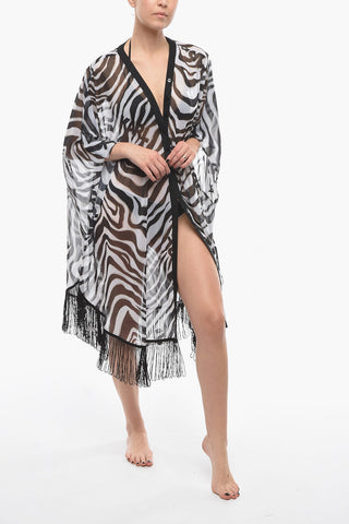 Animal Patterned Swimsuit Cover-up with Fringes