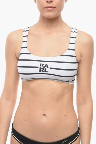 Two-Tone Striped Plunge Bikini Top Awning