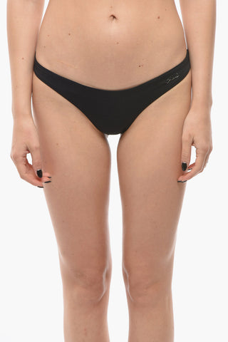 Solid Color Bikini Bottom with Logo Detail