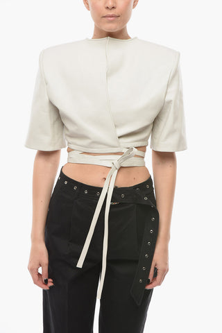 Soft-leather ATLASS Cropped Top with Oversized Shoulders and Laces Detailing