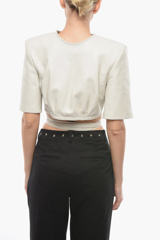 Soft-leather ATLASS Cropped Top with Oversized Shoulders and Laces Detailing