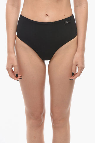 High-Waisted Bikini Briefs with Silver Logo
