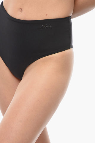 High-Waisted Bikini Briefs with Silver Logo