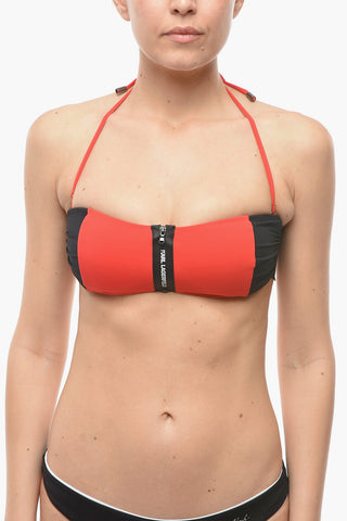 Two Tone SPORT Bandeau Bikini Top With Zip Closure