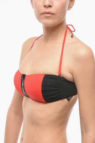 Two Tone SPORT Bandeau Bikini Top With Zip Closure