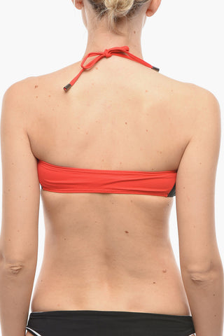 Two Tone SPORT Bandeau Bikini Top With Zip Closure