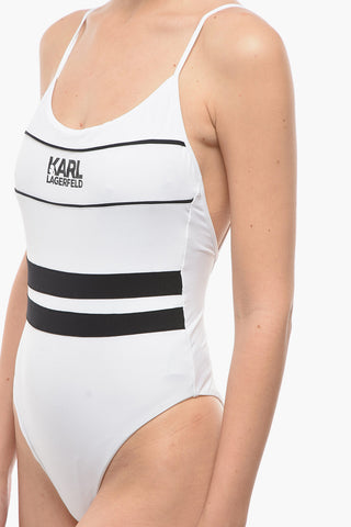 Two-Tone One-Piece Swimsuit With Printed Logo