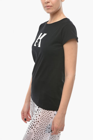 T-Shirt Girocollo con Stampa Logo a Contrasto