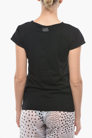 T-Shirt Girocollo con Stampa Logo a Contrasto