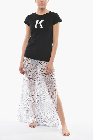 T-Shirt Girocollo con Stampa Logo a Contrasto