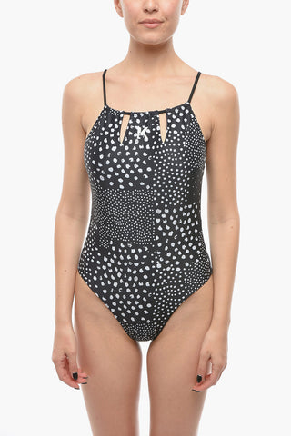 Contrasting Details One Piece Swimsuit with Open Back