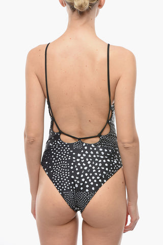 Contrasting Details One Piece Swimsuit with Open Back