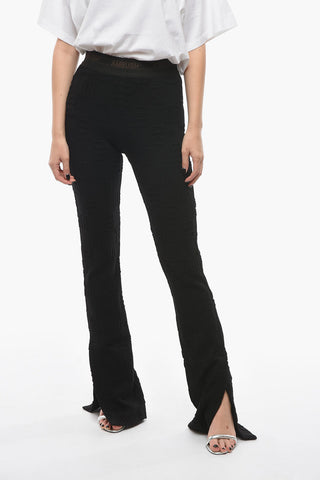 Flared-leg Trousers with Logoed Waistband and Embossed Monogram