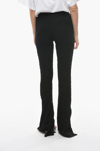 Flared-leg Trousers with Logoed Waistband and Embossed Monogram