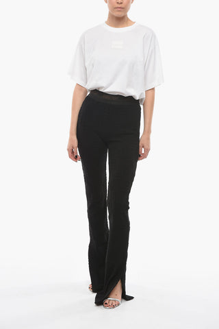 Flared-leg Trousers with Logoed Waistband and Embossed Monogram