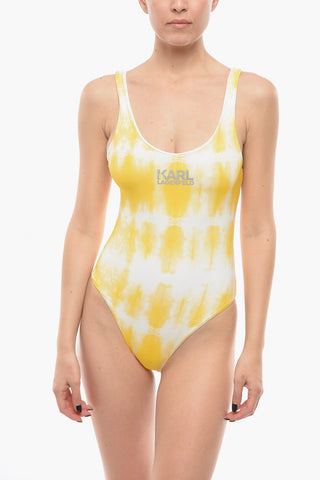 Tie Dye Effect One piece Swimsuit with Cut Out Details on the Back