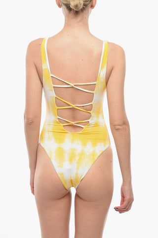 Tie Dye Effect One piece Swimsuit with Cut Out Details on the Back
