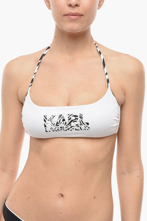Halter Bikini Top with Logo in Animal Print