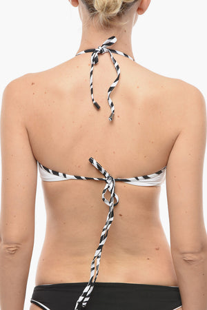 Halter Bikini Top with Logo in Animal Print