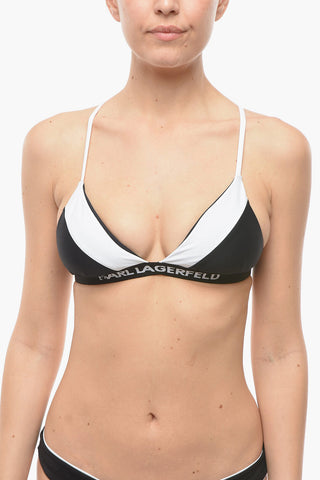 Two-Tone Triangle Bikini Top with Crossed Back
