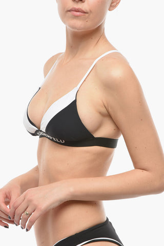 Two-Tone Triangle Bikini Top with Crossed Back