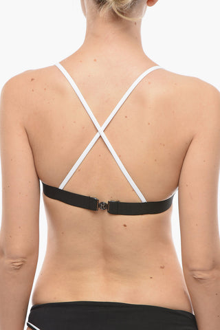 Two-Tone Triangle Bikini Top with Crossed Back
