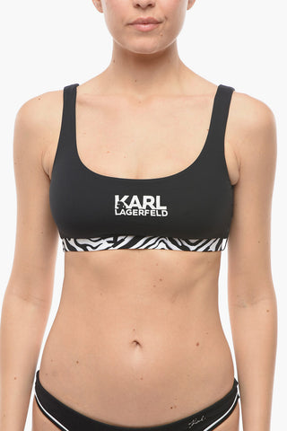Plunge Bikini Top with Cut-Out Details and Animal-Print