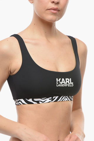 Plunge Bikini Top with Cut-Out Details and Animal-Print