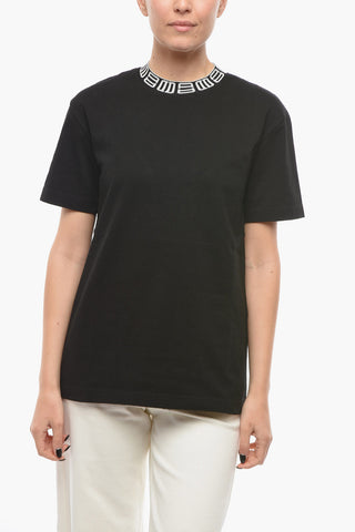 Crew-neck T-shirt with Contrasting Monogram Embroidery
