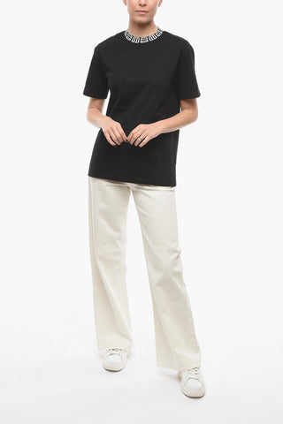 T-shirt Girocollo con Cucitura Monogram a Contrasto