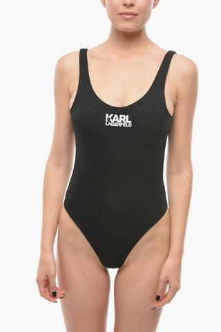 Logo Printed Lurex One-Piece Swimsuit