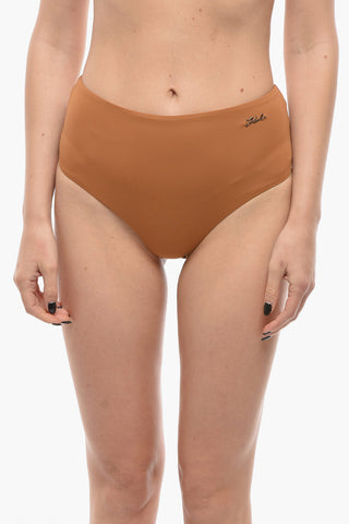 High-Waisted Bikini Briefs with Silver Logo