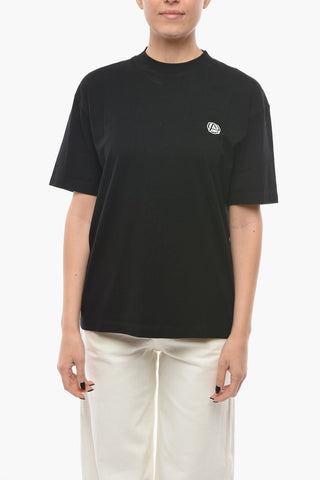 Crew-neck T-shirt with Contrasting Logoed Embroidery