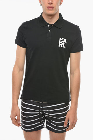 Solid Color 2 Buttons Polo Shirt with Printed Logo