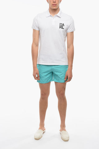 Solid Color 2 Buttons Polo Shirt with Printed Logo