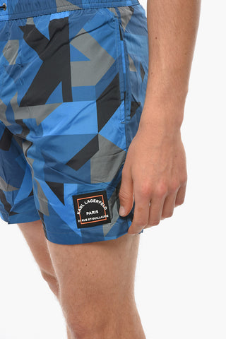 RUE ST-GUILLAME Geometric Motif Swim Shorts
