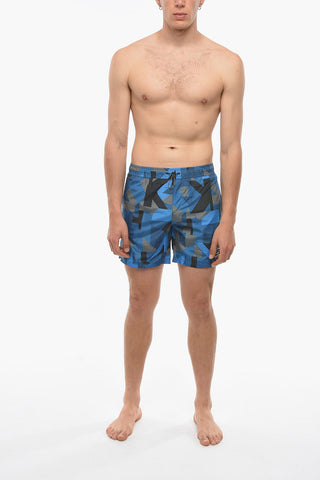 RUE ST-GUILLAME Geometric Motif Swim Shorts