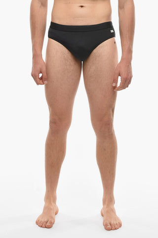 Solid Color Swim Brief with Contrasting Logo