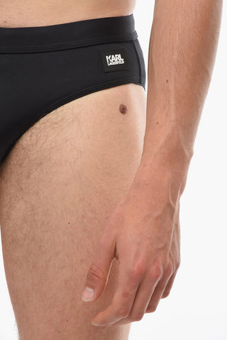 Solid Color Swim Brief with Contrasting Logo