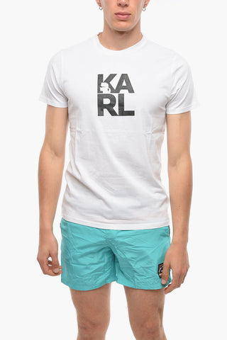 T-Shirt Girocollo in Tinta unita con Stampa Logo a Contrasto