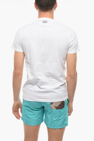 T-Shirt Girocollo in Tinta unita con Stampa Logo a Contrasto