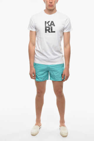 T-Shirt Girocollo in Tinta unita con Stampa Logo a Contrasto