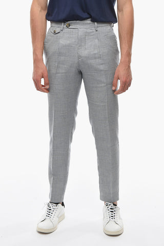 Houndstooth Motif Virgin Wool and Flax RAVAL Pants